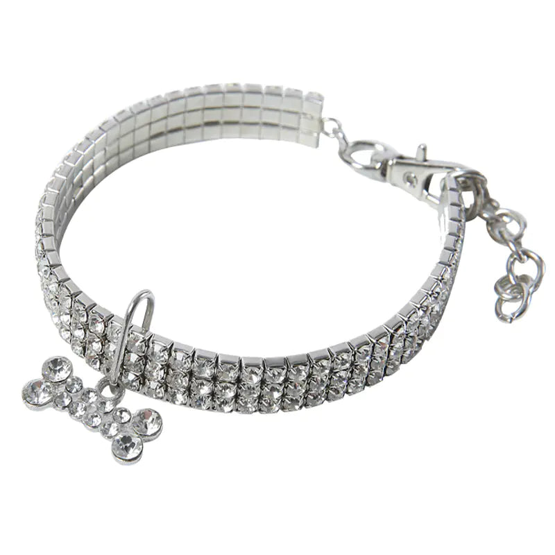 Bling Rhinestone Dog Collar with Leash for Small Dogs