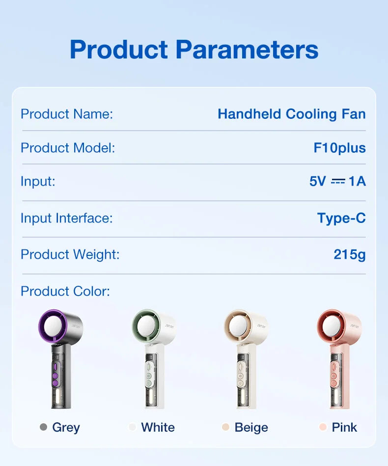 2025 Portable Handheld Turbo Fan 199 Gears Adjustable Strong Wind 6500mAh Night Lights&LED Screen Summer Outdoor Cooling Tools - Fullshopping