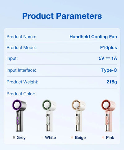 2025 Portable Handheld Turbo Fan 199 Gears Adjustable Strong Wind 6500mAh Night Lights&LED Screen Summer Outdoor Cooling Tools - Fullshopping