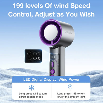 2025 Portable Handheld Turbo Fan 199 Gears Adjustable Strong Wind 6500mAh Night Lights&LED Screen Summer Outdoor Cooling Tools - Fullshopping