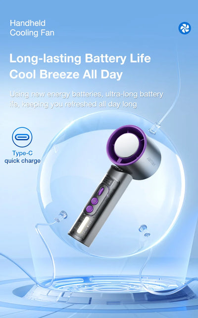 2025 Portable Handheld Turbo Fan 199 Gears Adjustable Strong Wind 6500mAh Night Lights&LED Screen Summer Outdoor Cooling Tools - Fullshopping