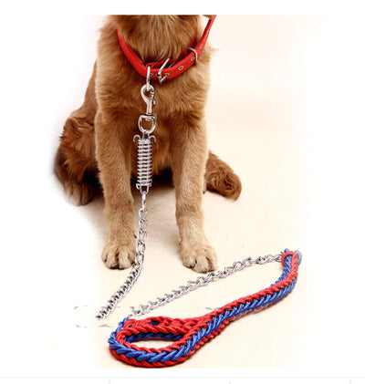 Handwoven Spring Dog Leash with Collar for Large Dogs
