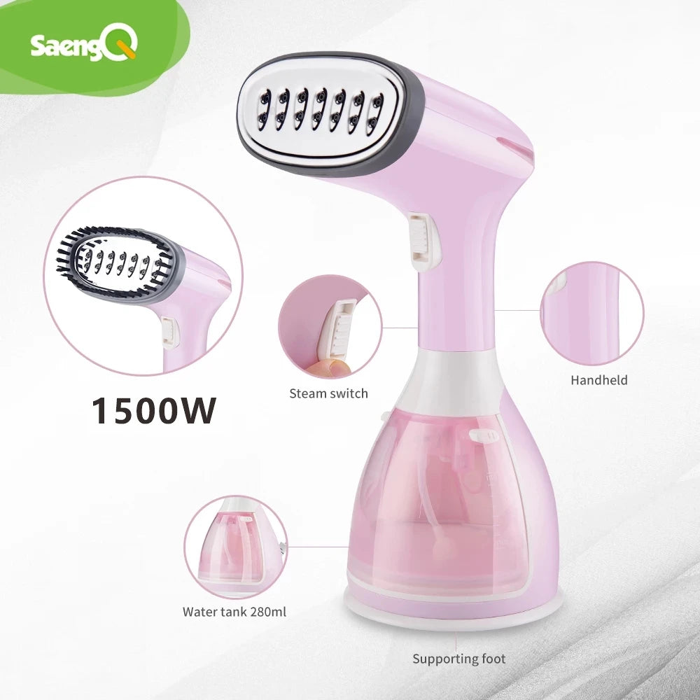 saengQ Handheld Garment Steamer 1500W Electric Household Fabric Steam Iron 280ml Portable Vertical Fast-Heat For Clothes Ironing - Fullshopping