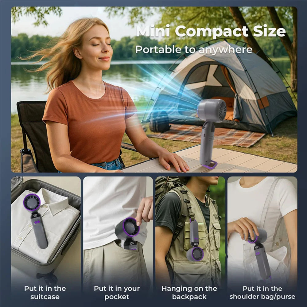 100 Speeds Handheld Fan Turbo Portable Fan With LED Battery Indicator USB Charging Foldable Mini Size For Outdoor Use - Fullshopping