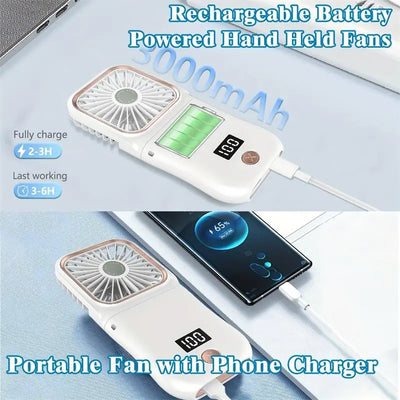 3000mAh 180° Folding Desktop Air Cooling Fan Emergency Power Supply Hanging Neck Fan Handheld USB Charging Portable Fan 2025 - Fullshopping