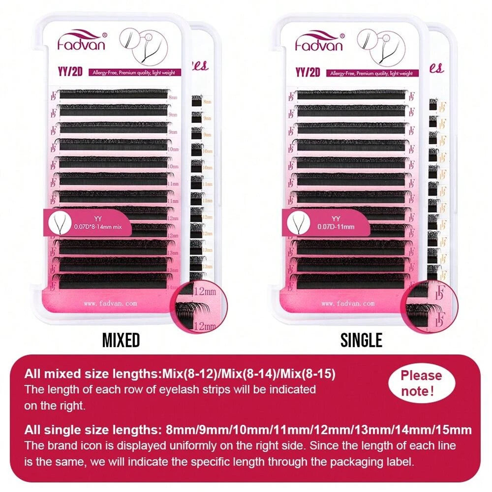 FADVAN 2D YY Shape Eyelash Fans Faux Mink C/D/8-14mm 0.07 Natural Soft Brazilian Lashes Premade Volume Fan Extension Lashes - Fullshopping