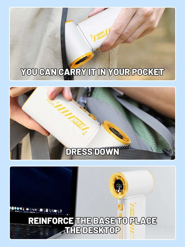 New Portable Turbo Small Air Cannon Handheld Fan 100 Wind Speeds Adjustable Mini Electric Fan USB Charging Fan Outdoor Mini Fan - Fullshopping