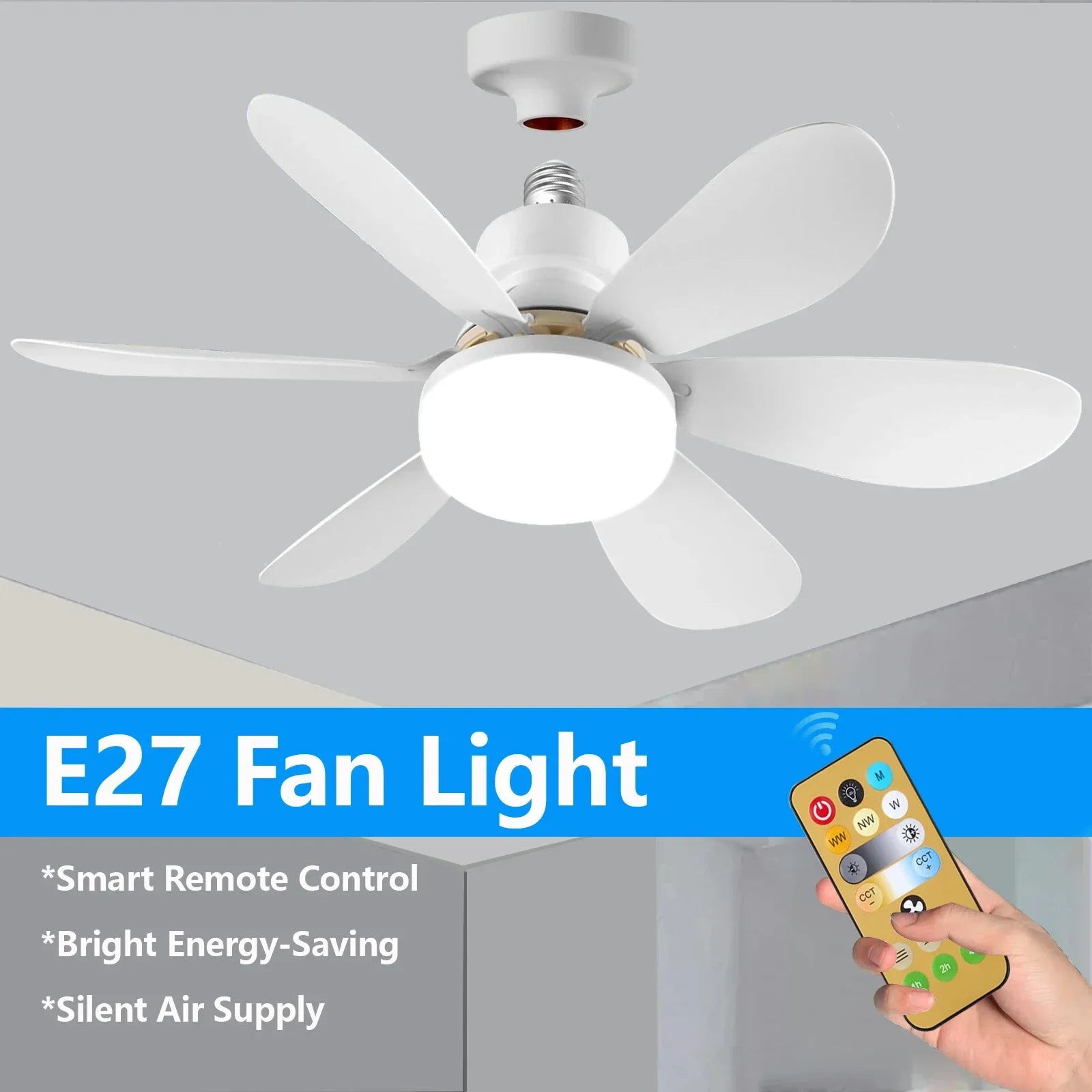 30W/40W Ceiling Fans with Remote Control LED Light Fan, E27 Lamp Base Intelligent Silent Ceiling Fan for Bedroom and Living Room - Fullshopping