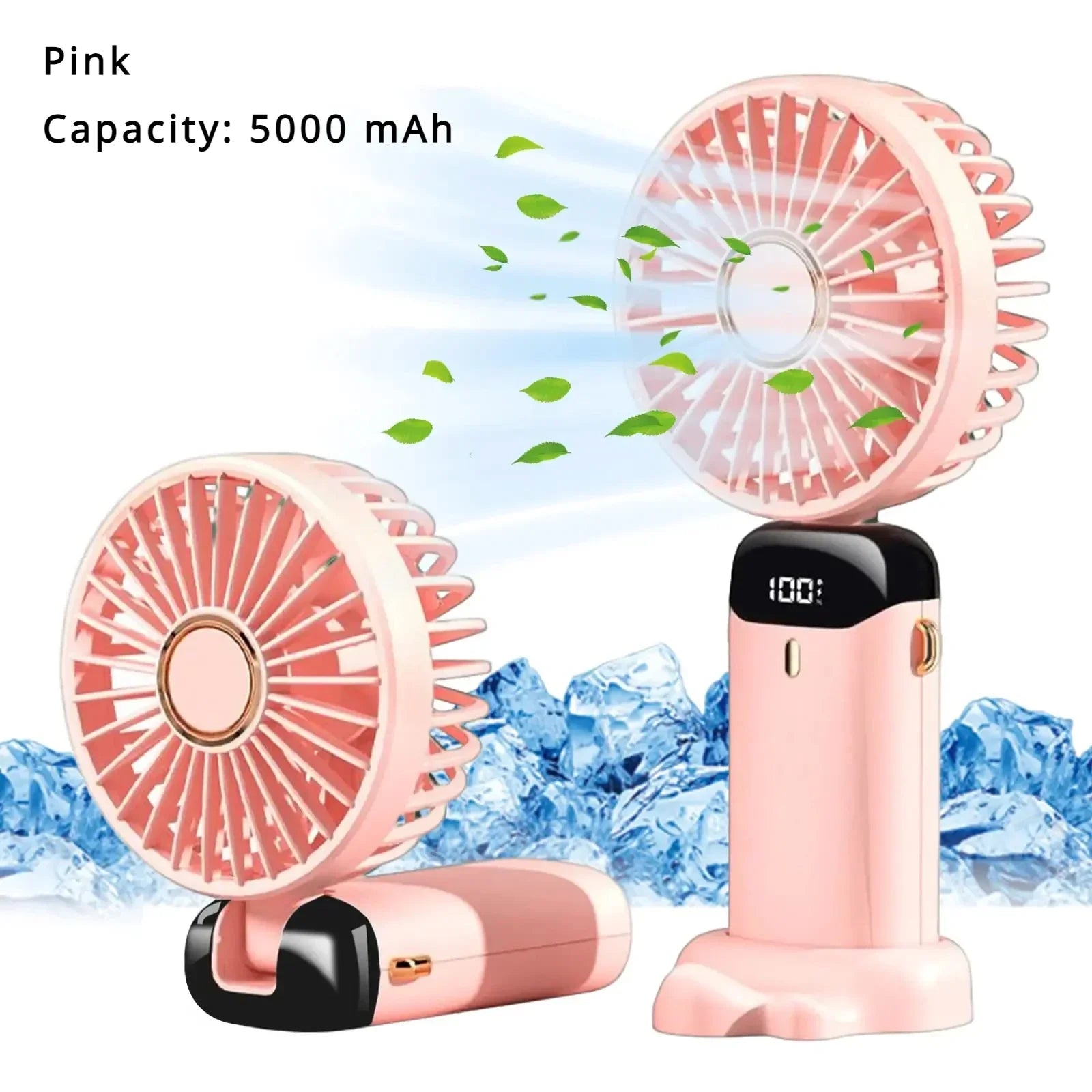 5000mAh Portable Fan Rechargeable 90° Foldable 5 Speed Mini Air Conditioner Small Fan Air Cooler with LED Digital Display - Fullshopping