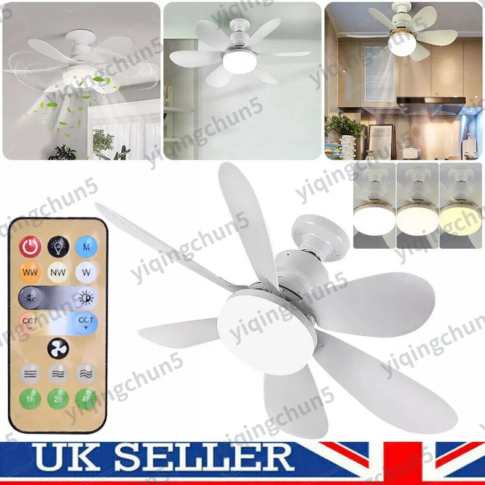 E27 Dimmable LED Ceiling Fan with Light, Remote Control, 3 Speed Settings, Flush Mount, Energy Efficient, Modern Design - Fullshopping