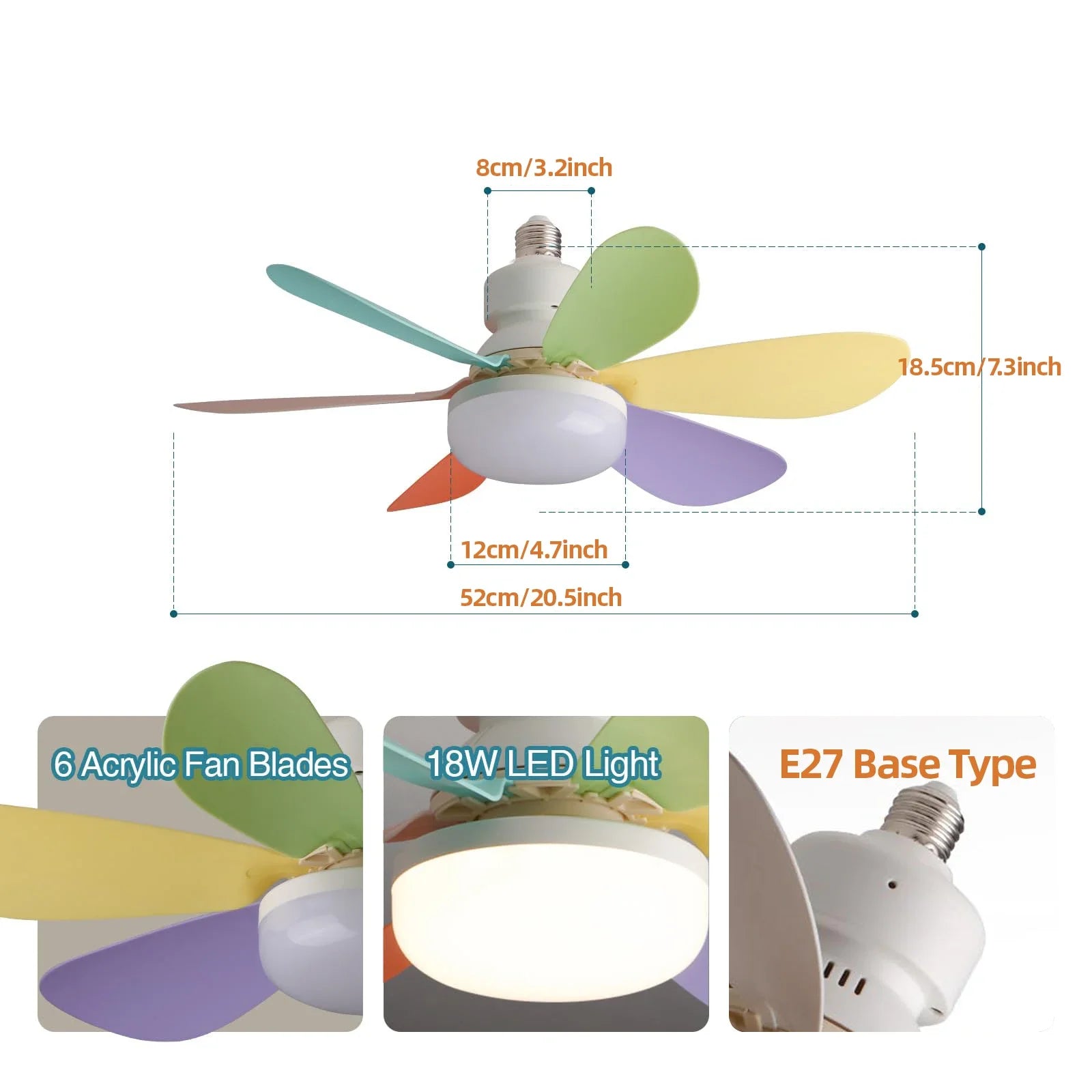 LED 40W ceiling fan light E27 with remote control for dimming, suitable for living room, study, household use, 85-265V - Fullshopping