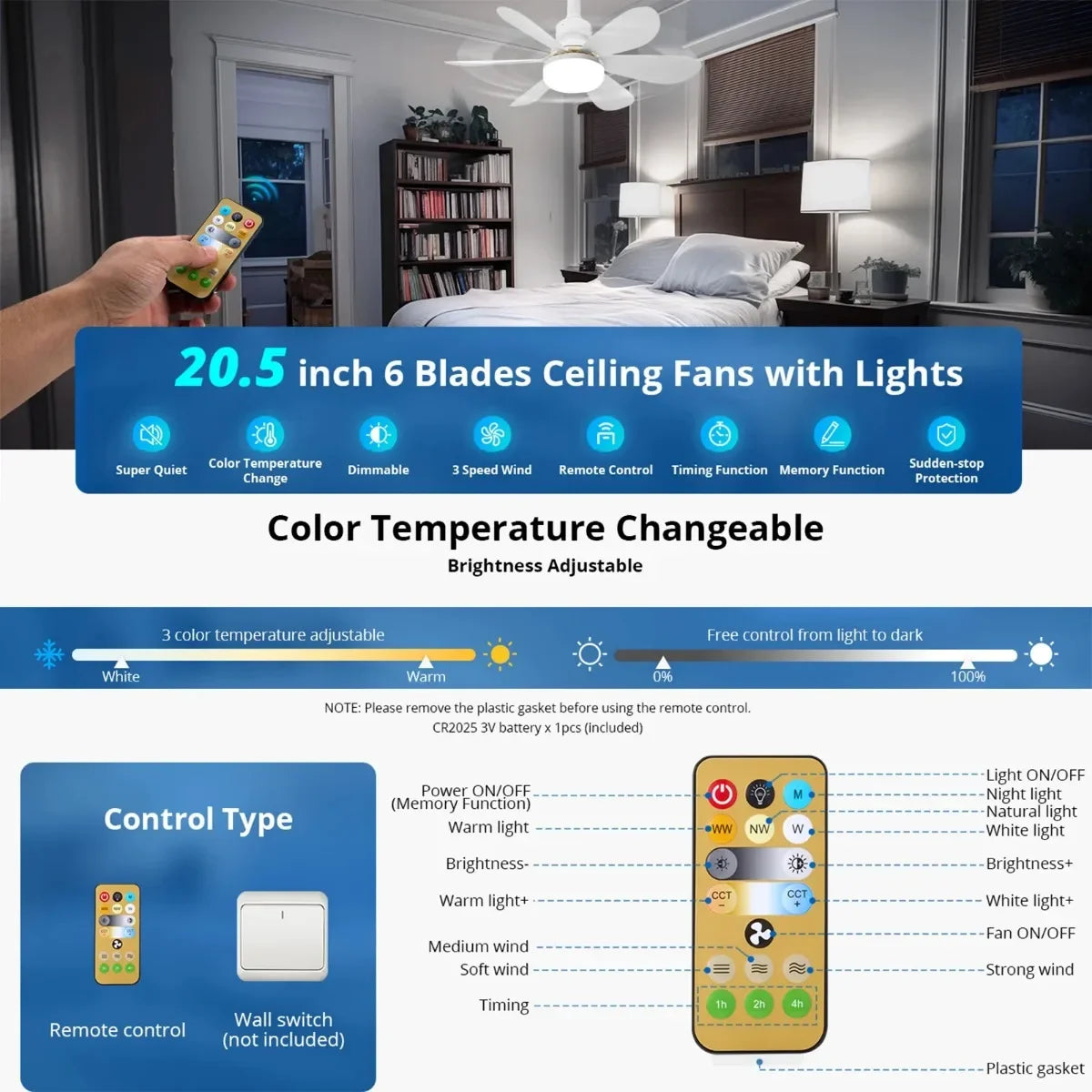 30W/40W Ceiling Fans with Remote Control LED Light Fan, E27 Lamp Base Intelligent Silent Ceiling Fan for Bedroom and Living Room - Fullshopping