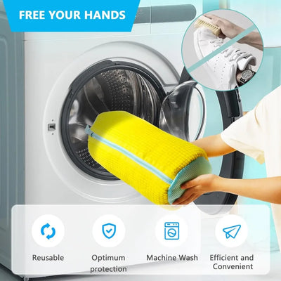 Durable Shoe Washing Machine Bag for All Shoe Types-Yellow with Blue Zipper,Ideal for Sneakers and Casual Shoes,Laundry Wash Bag - Fullshopping