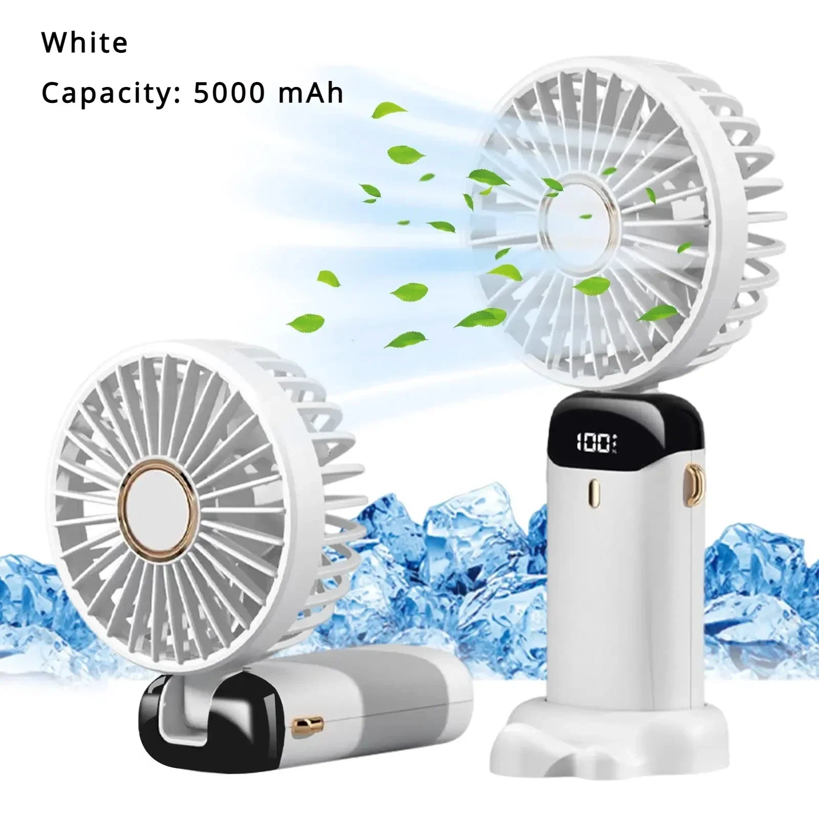 5000mAh Portable Fan Rechargeable 90° Foldable 5 Speed Mini Air Conditioner Small Fan Air Cooler with LED Digital Display - Fullshopping