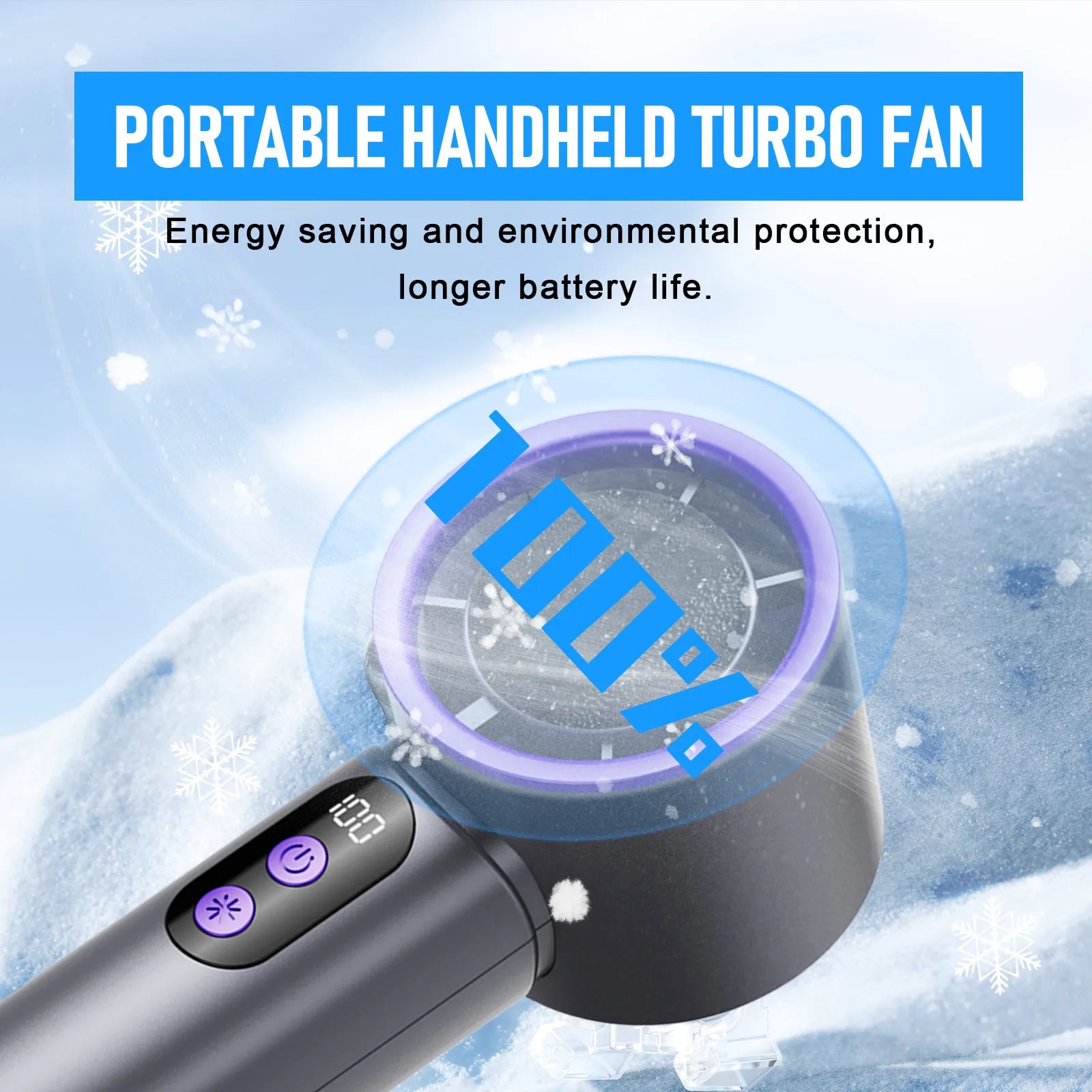 Turbo Fan Portable Hand Fan Mini USB Rechargeable Fan Ice Cooling Fan Handheld Turbo Fan Small Pocket Fan with Digital Display - Fullshopping