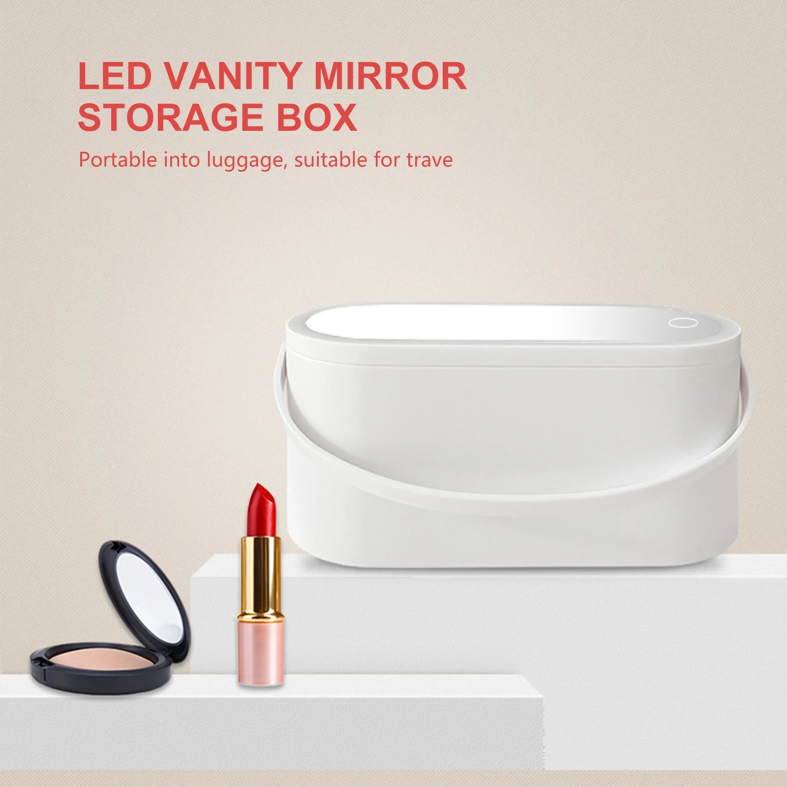 Portable Makeup Box with Light Up Mirror Cosmetic Storage Box Travel Makeup Case - Fullshopping