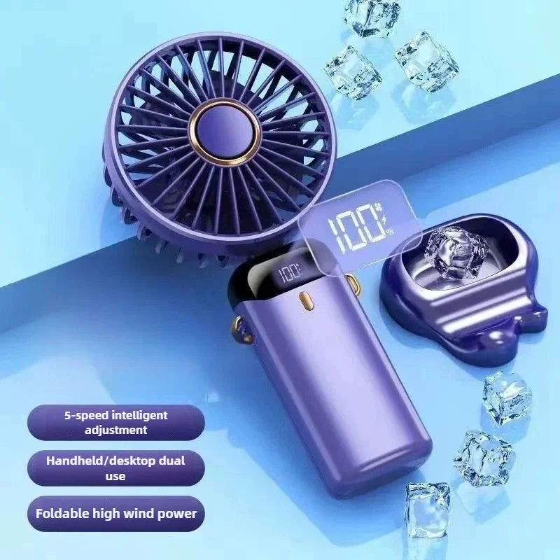 Handheld Fan with Digital Display, Foldable Fan Neck Hanging Fan, USB Charging Mini Fan Suitable for Outdoor Use in Offices - Fullshopping