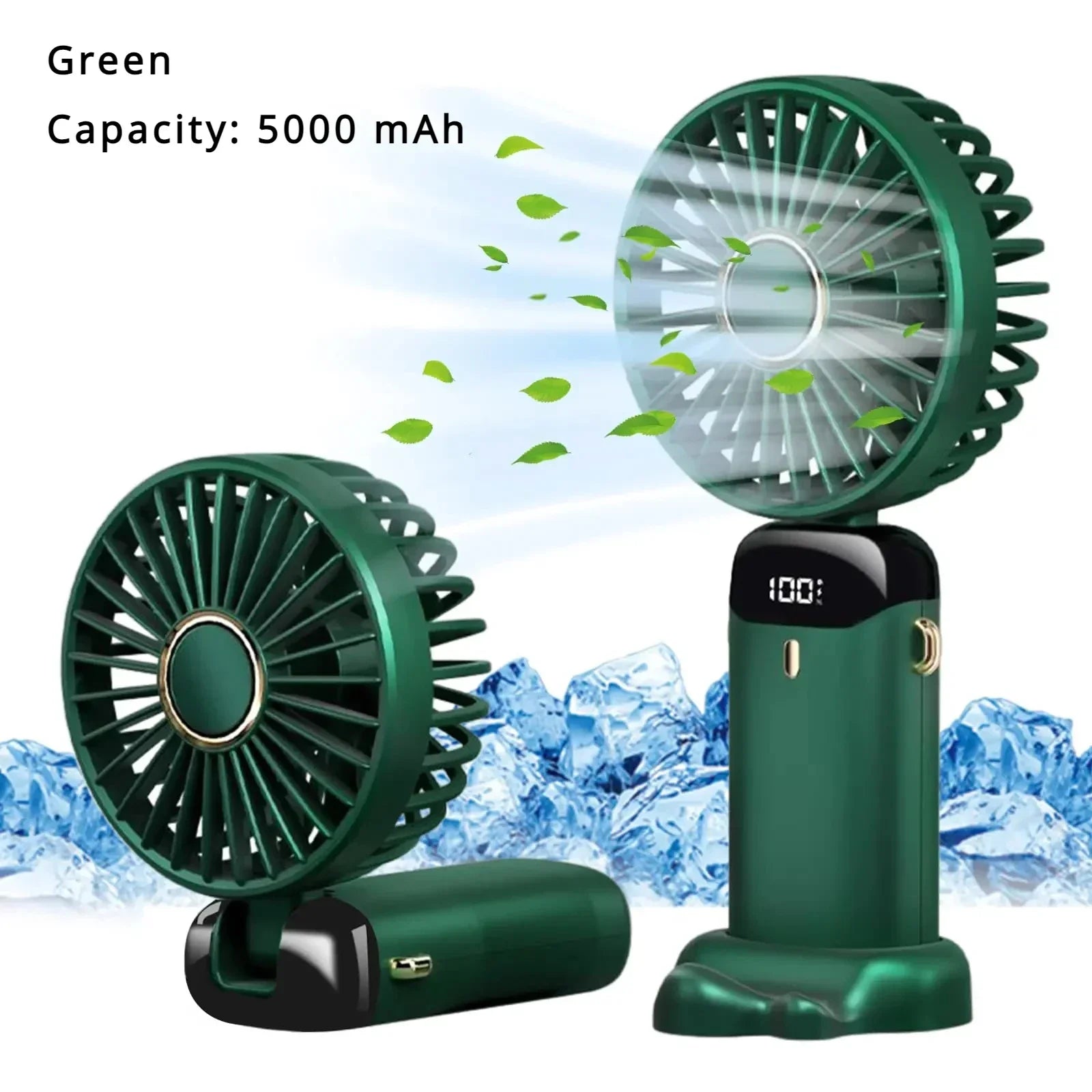 5000mAh Portable Fan Rechargeable 90° Foldable 5 Speed Mini Air Conditioner Small Fan Air Cooler with LED Digital Display - Fullshopping