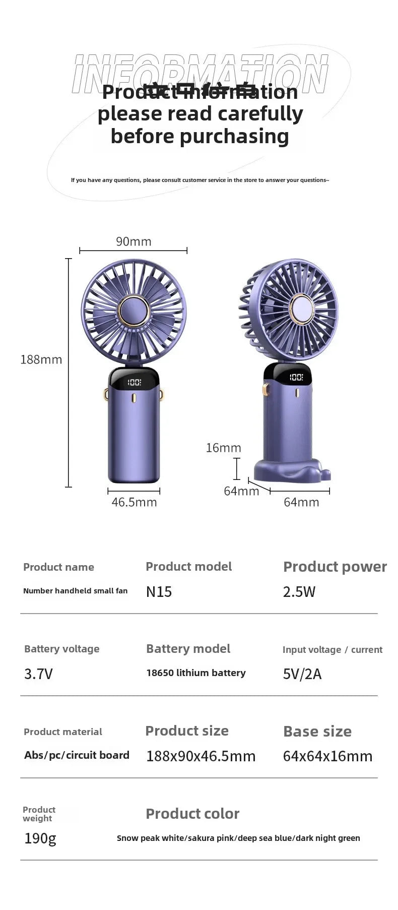 Handheld Fan with Digital Display, Foldable Fan Neck Hanging Fan, USB Charging Mini Fan Suitable for Outdoor Use in Offices - Fullshopping