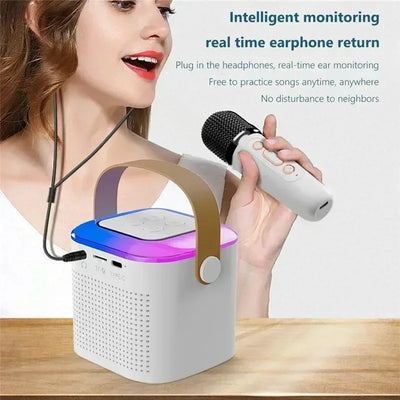 VIKEFON Mini Karaoke Machine LED Portable Bluetooth Speaker Suitable For Birthday Family Parties For Girls And Boys Microphone - Fullshopping