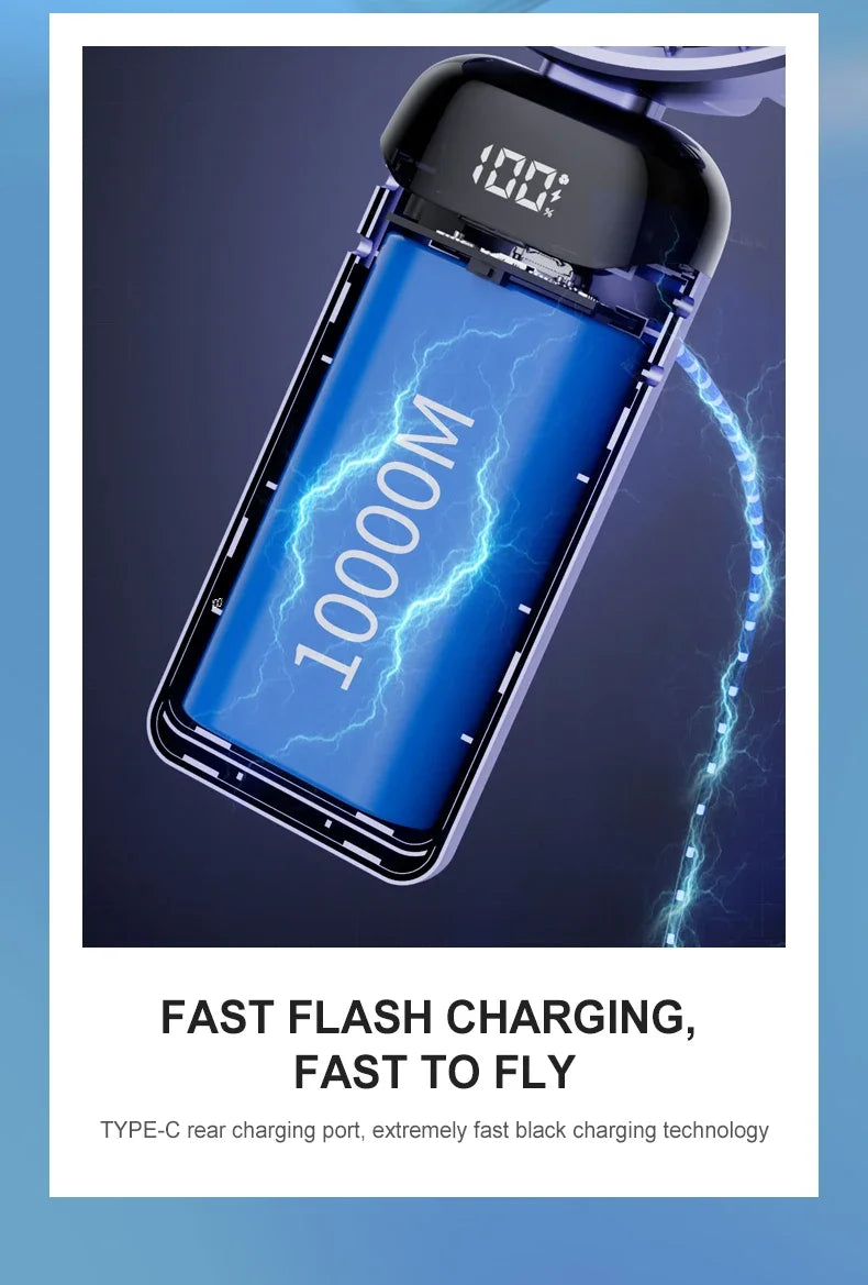 5000mAh Portable Fan Rechargeable 90° Foldable 5 Speed Mini Air Conditioner Small Fan Air Cooler with LED Digital Display - Fullshopping