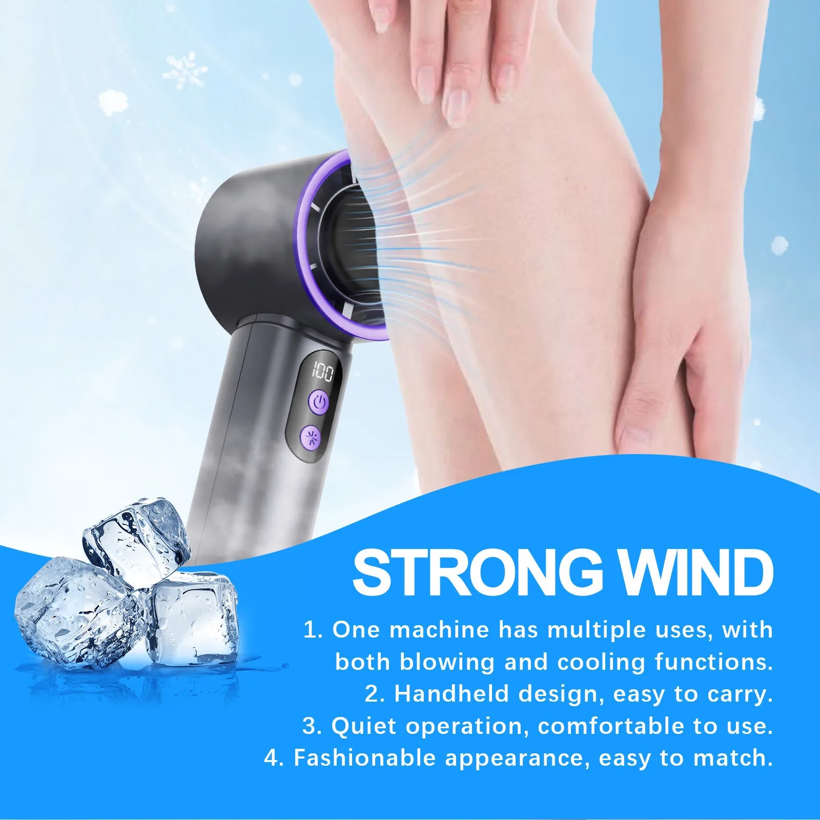Turbo Fan Portable Handheld Cooling Fan Mini USB Ice Fan With Digital Display Outdoor Personal Camping Turbo Cold Air Fan - Fullshopping