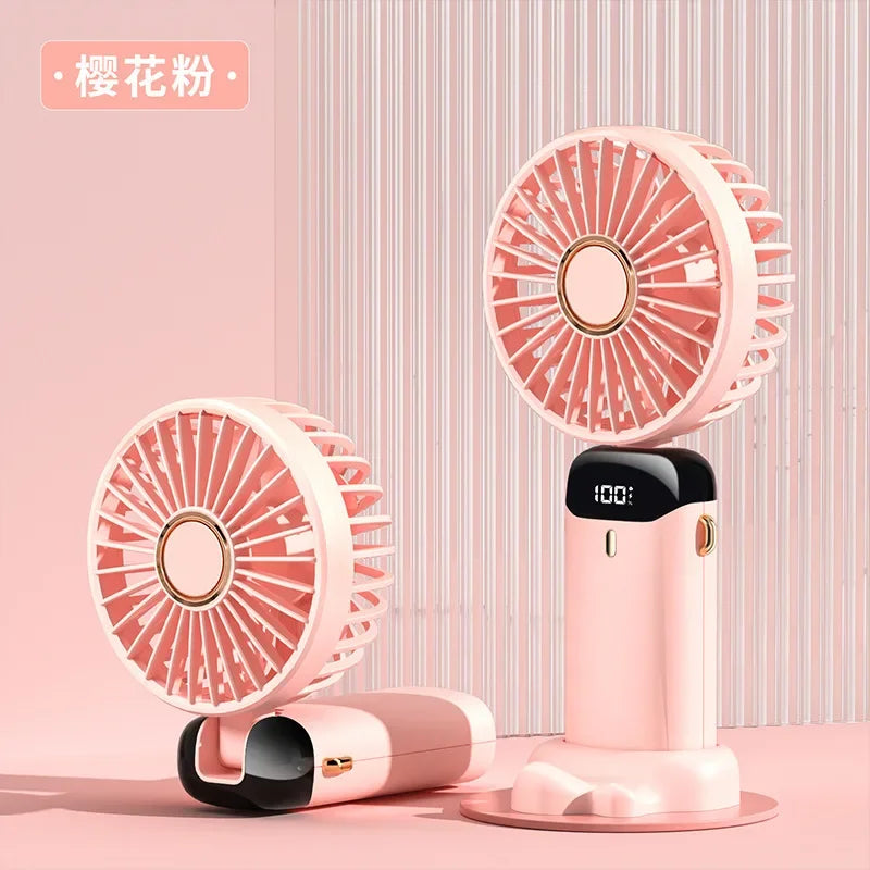 Handheld Fan with Digital Display, Foldable Fan Neck Hanging Fan, USB Charging Mini Fan Suitable for Outdoor Use in Offices - Fullshopping