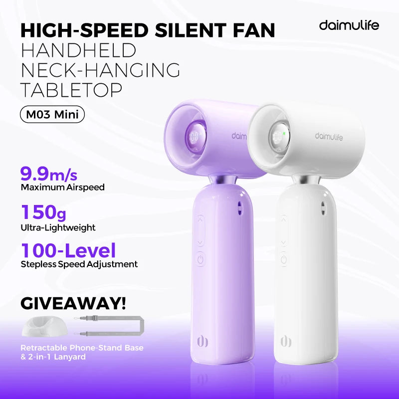 High Speed Handheld Fan 1-100 Stepless Speed Adjustment, Portable Turbo Fan 3 IN 1 Rechargeable Fans 90° Foldable ﻿ - Fullshopping