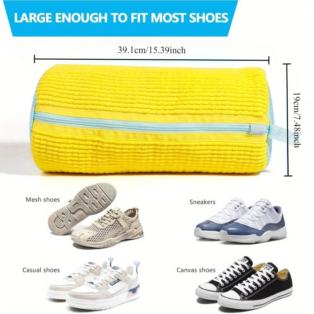 Durable Shoe Washing Machine Bag for All Shoe Types-Yellow with Blue Zipper,Ideal for Sneakers and Casual Shoes,Laundry Wash Bag - Fullshopping