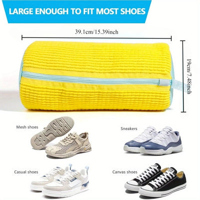 Durable Shoe Washing Machine Bag for All Shoe Types-Yellow with Blue Zipper,Ideal for Sneakers and Casual Shoes,Laundry Wash Bag - Fullshopping