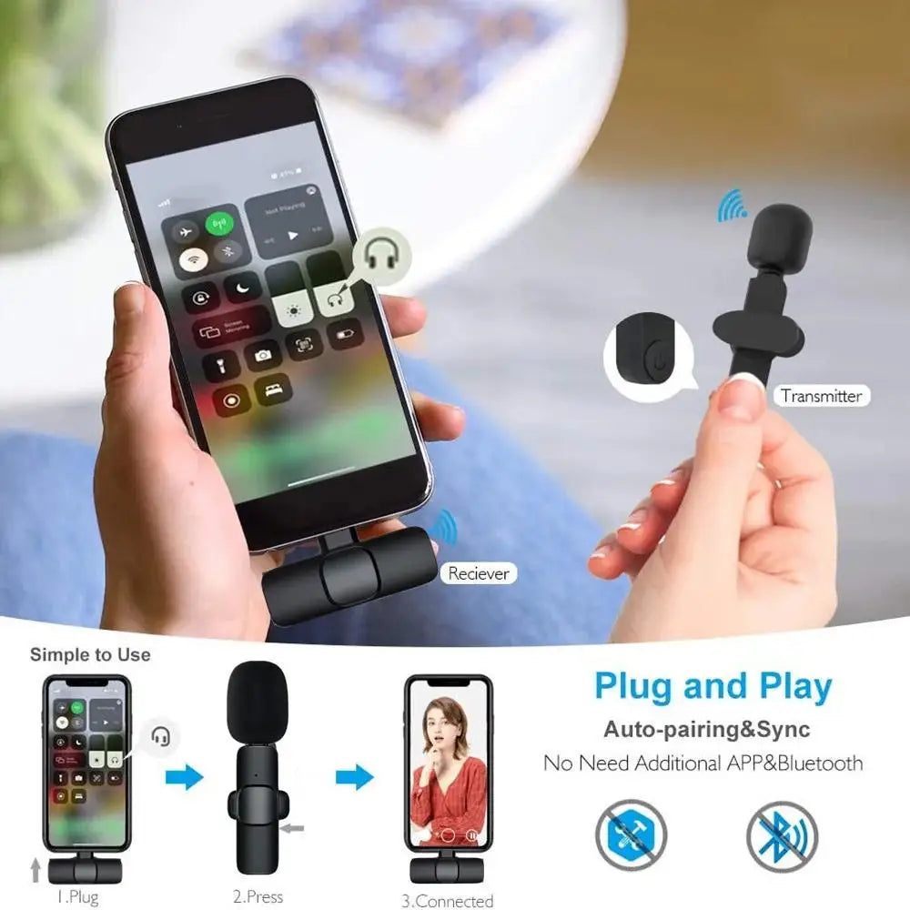 Wireless Lavalier Microphone Mini Portable Audio Video Recording Mic for iPhone Android Live Broadcast Gaming - Fullshopping