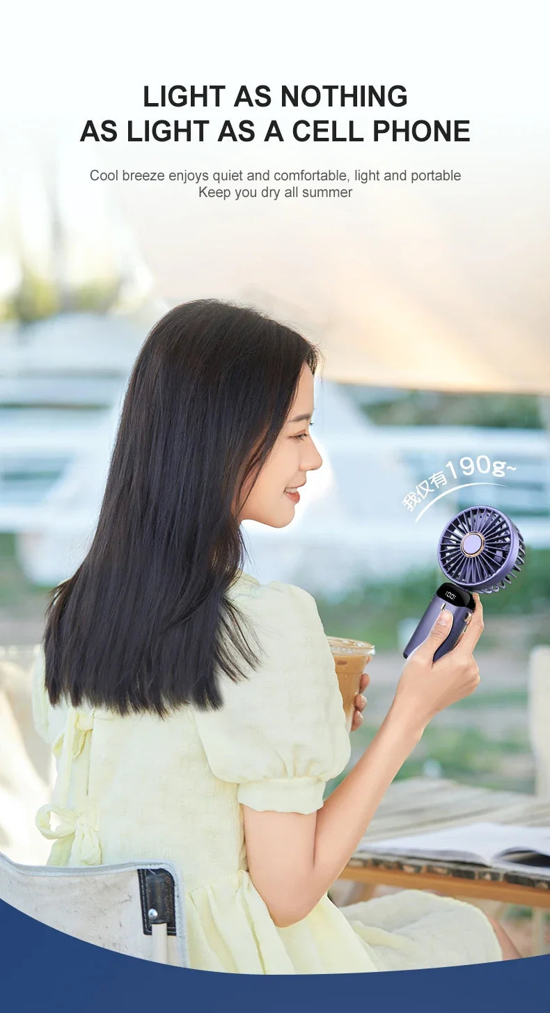 5000mAh Portable Fan Rechargeable 90° Foldable 5 Speed Mini Air Conditioner Small Fan Air Cooler with LED Digital Display - Fullshopping