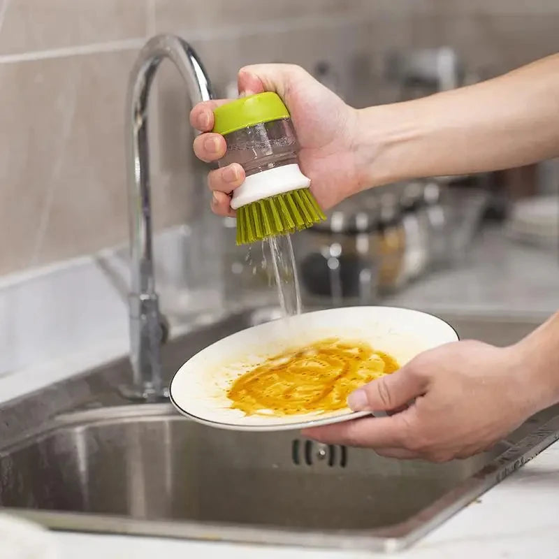 Dish Brush With Soap Dispenser Multi Use Soap Dispensing Scrub Brush For Household Universal Kitchen Dish Palm Brush With Tary - Fullshopping