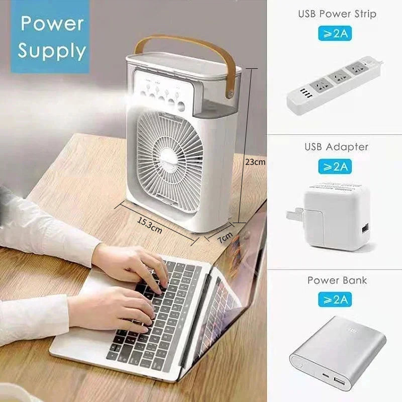 New 3 In 1 Fan AIr Conditioner Household Small Air Cooler LED Night Light Portable Humidifier Air Adjustment Fan Office Home Fan - Fullshopping