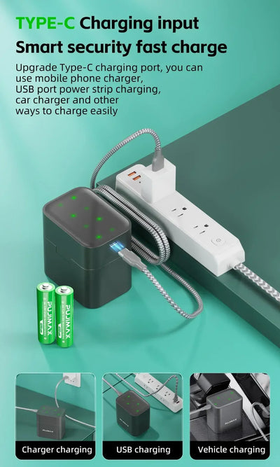 AA/AAA 8 Slots with Smart Charger with 1.5V 4255mWh/3400mWh Lithium Batteries – Fast Charging Battery Charger Set - Fullshopping