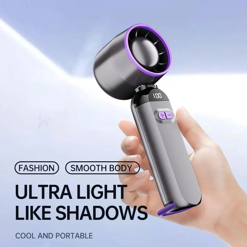 Hands Free Turbo Fan 100 Speeds Mini Portable Folding Fan With LED Power Display USB Charging For Outdoor Walking Shopping - Fullshopping