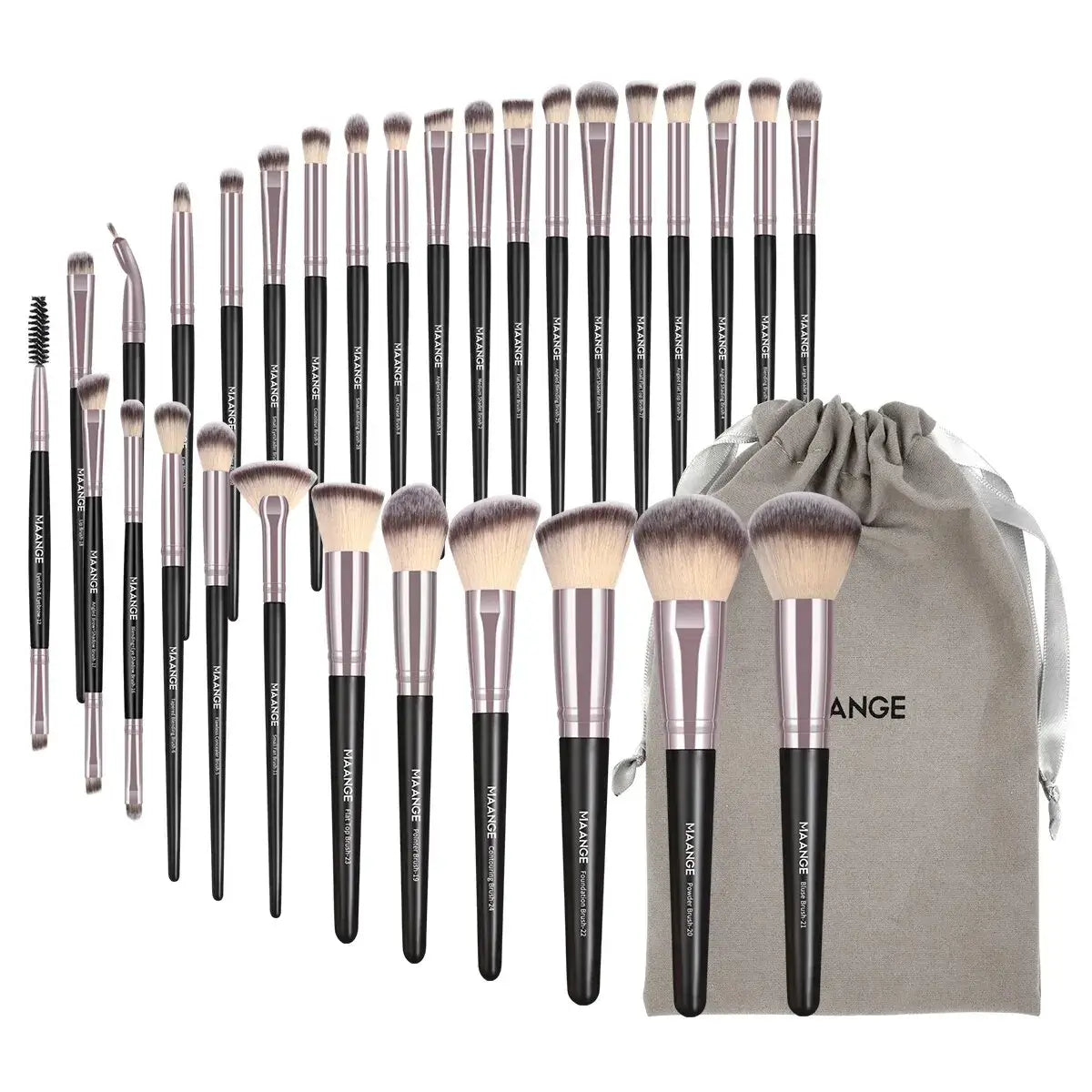 MAANGE 30pcs Professional Makeup Brush Set Foundation Concealers Eye Shadows Powder Blush Blending Brushes Beauty Tools with Bag - Fullshopping