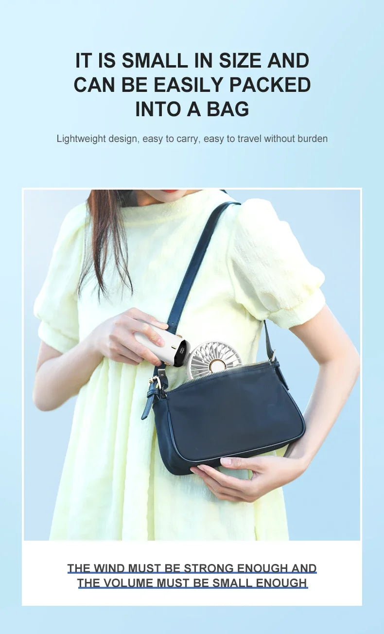 5000mAh Portable Fan Rechargeable 90° Foldable 5 Speed Mini Air Conditioner Small Fan Air Cooler with LED Digital Display - Fullshopping