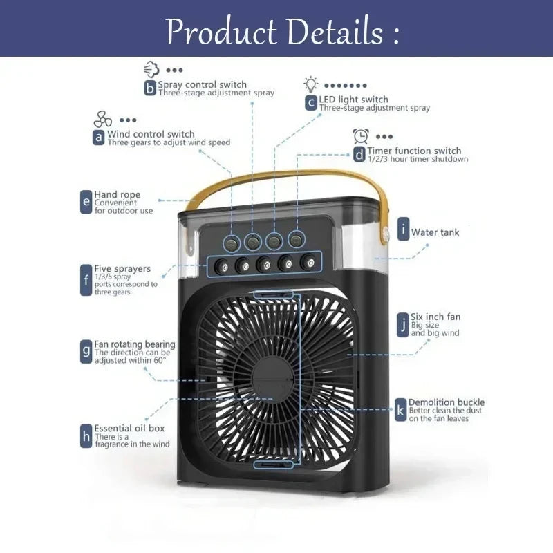 New 3 In 1 Fan AIr Conditioner Household Small Air Cooler LED Night Light Portable Humidifier Air Adjustment Fan Office Home Fan - Fullshopping