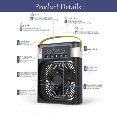 New 3 In 1 Fan AIr Conditioner Household Small Air Cooler LED Night Light Portable Humidifier Air Adjustment Fan Office Home Fan - Fullshopping