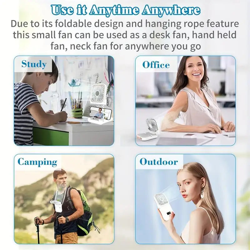 3000mAh 180° Folding Desktop Air Cooling Fan Emergency Power Supply Hanging Neck Fan Handheld USB Charging Portable Fan 2025 - Fullshopping