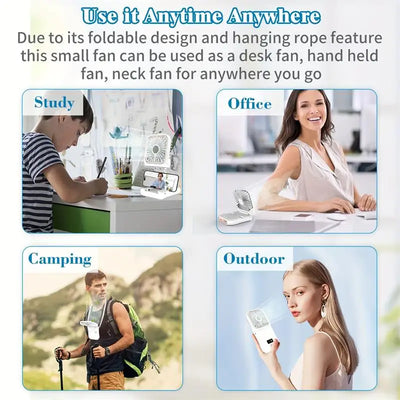 3000mAh 180° Folding Desktop Air Cooling Fan Emergency Power Supply Hanging Neck Fan Handheld USB Charging Portable Fan 2025 - Fullshopping