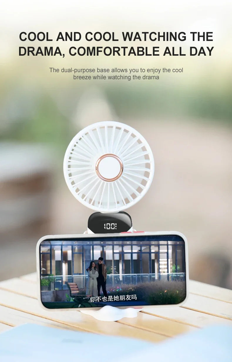 5000mAh Portable Fan Rechargeable 90° Foldable 5 Speed Mini Air Conditioner Small Fan Air Cooler with LED Digital Display - Fullshopping