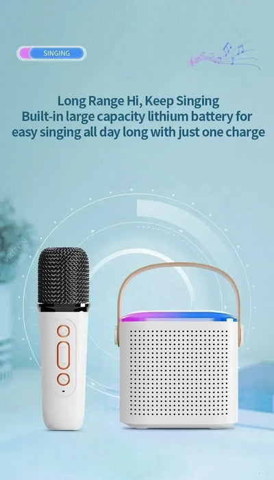 VIKEFON Mini Karaoke Machine LED Portable Bluetooth Speaker Suitable For Birthday Family Parties For Girls And Boys Microphone - Fullshopping