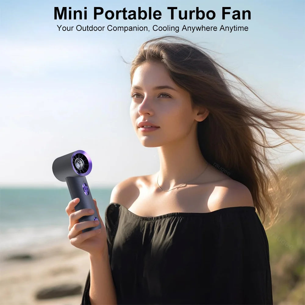Portable Fan Turbo Wind 100 Strong Speed Mini Cooling Fan Electric Handheld Fan with Digital Display 1800mAh USB Rechargeable - Fullshopping