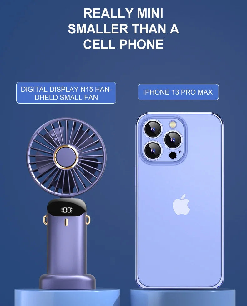 5000mAh Portable Fan Rechargeable 90° Foldable 5 Speed Mini Air Conditioner Small Fan Air Cooler with LED Digital Display - Fullshopping