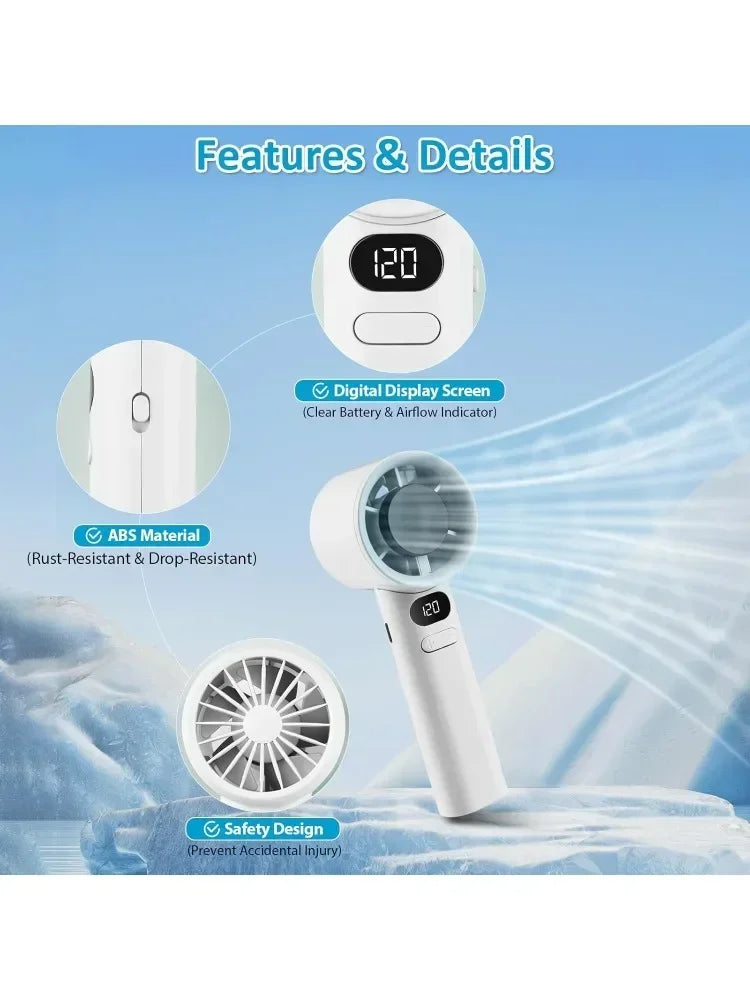 Portable USB Rechargeable Turbo Fan Mini Handheld Display Readout Fan for Outdoor Use Perfect Gift for Kids Car & Girlfriend - Fullshopping