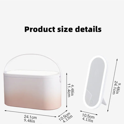 Makeup Organizer Box with LED Light Mirror Portable Travel Makeup Cosmetics Organizer Touch Light Storage Makeup Case - fullshopping