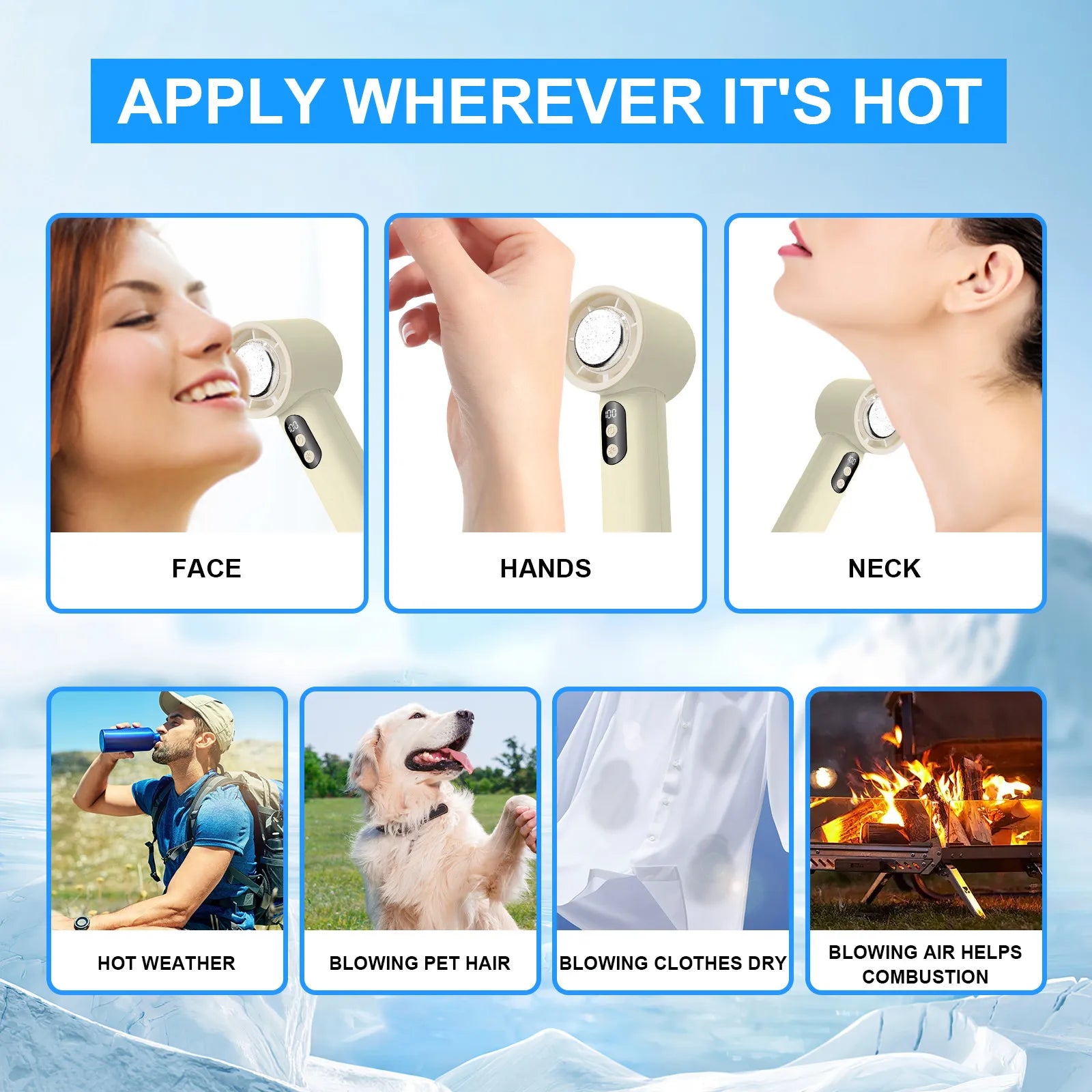 Turbo Fan Portable Handheld Cooling Fan Mini USB Ice Fan With Digital Display Outdoor Personal Camping Turbo Cold Air Fan - Fullshopping