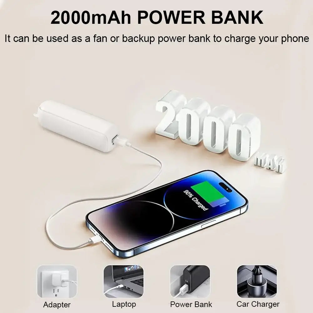 Portable Mini Handheld Fan Small Pocket Fan USB Rechargeable Battery Fan Folding Cooling Hand Fan Mini USB Fan with Power Bank - Fullshopping